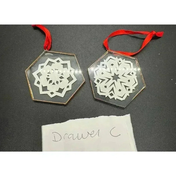 2 Vintage Glass Christmas Ornaments Hexagon shaped foil snowflake copper edge - Picture 4 of 9